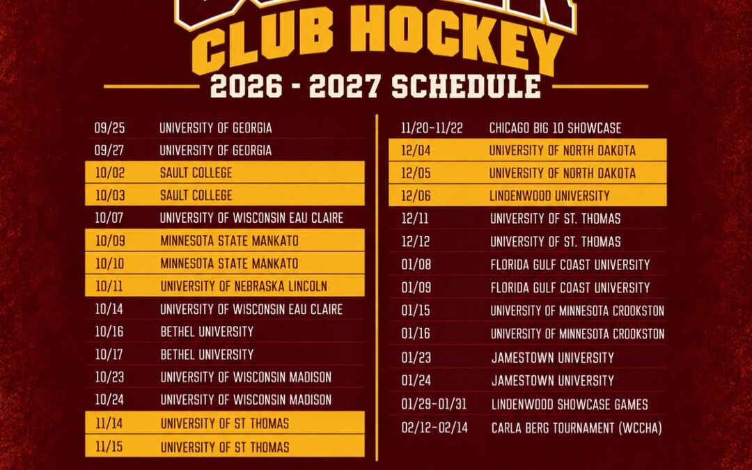 The 2026–2027 Gopher Club Hockey schedule is here.