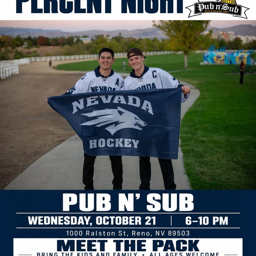 Meet the Pack at Pub N’ Sub this Wednesday, October 21, from 6–10 PM for Nevada Hockey’s Percent Night.